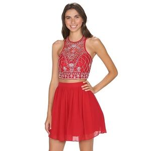 Red Sequin Two Piece Dress